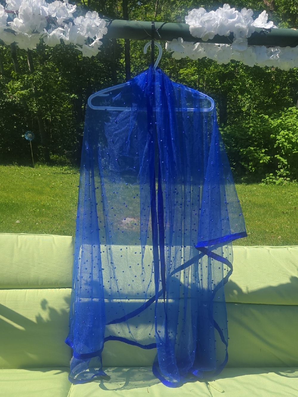 Sheer Royal Blue Beaded Wrap Scarf Dupatta